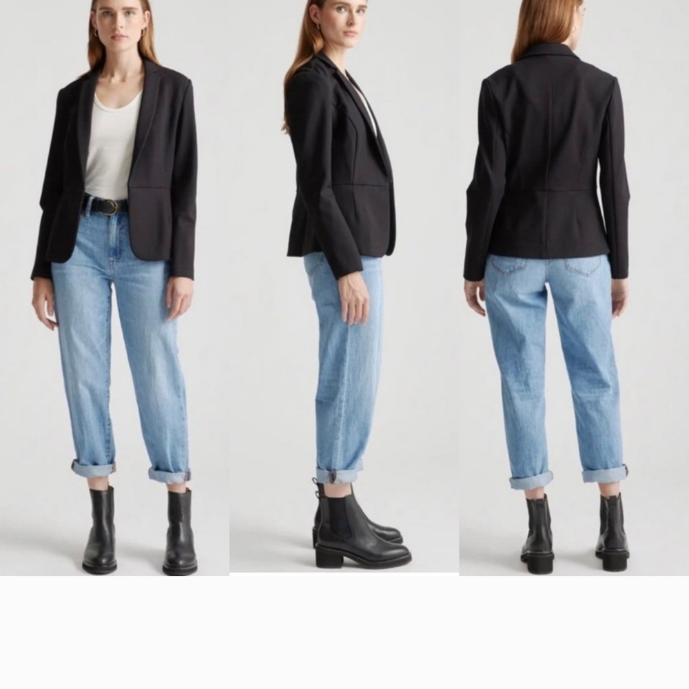 Quince Black Tailored Blazer Ultra Stretch Ponte NWT Medium - Picture 4 of 6